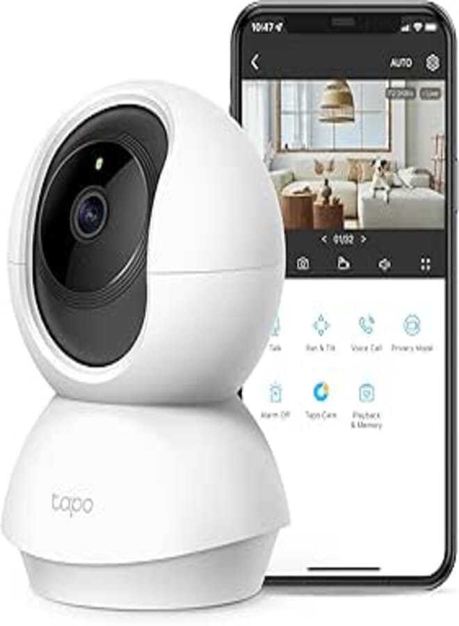 كاميرا أمان بان تيلت Tapo TP-Link 2K لمراقبة الأطفال، كاميرا للكلاب مع كشف الحركة، صفارة صوت ثنائية الاتجاه، رؤية ليلية، تخزين سحابي وبطاقة SD (حتى 256 جيجابايت)، تعمل مع أليكسا وجوجل هوم (C210)